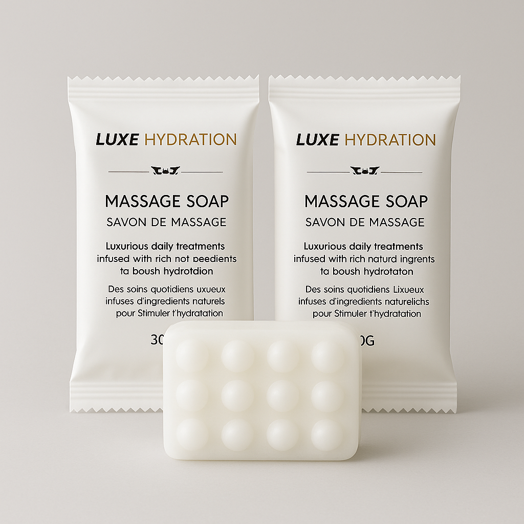 30g massage soap bar with bergamot, amber wood, and jasmine scent, ideal for luxury hotel amenities and guest bathrooms