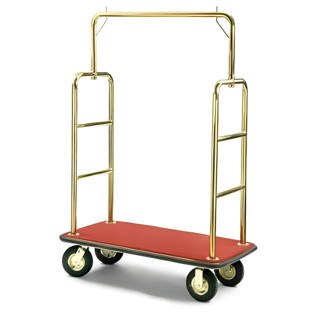 Stainless Steel Bellman Luggage Trolley - Gold Plated with Crowned Top