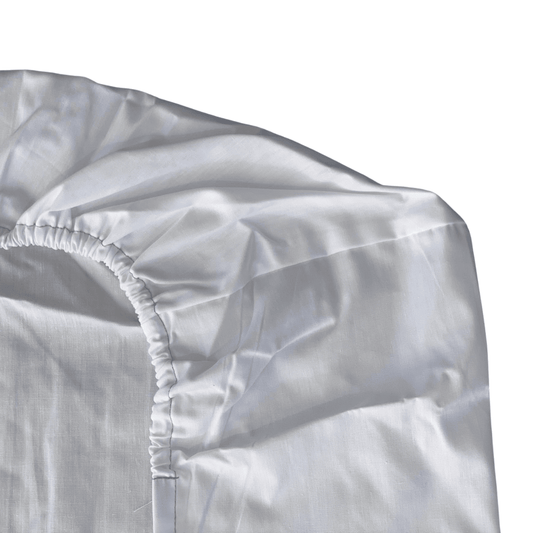 Cotton and polyester blend fitted sheet for hotels, Airbnb, and motel ideal for bulk guest bedding