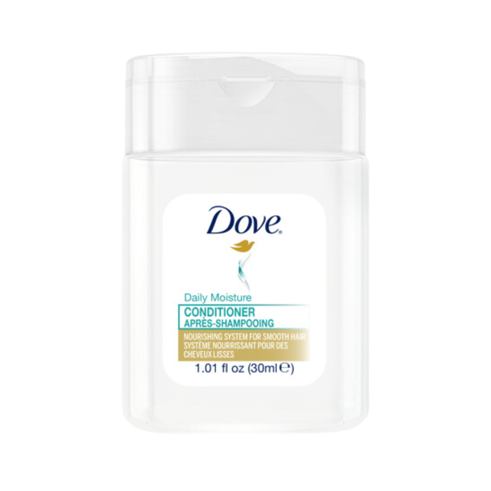 30ml Dove Hydrating Care conditioner, smoothing formula in compact size for hotel and guest room amenities
