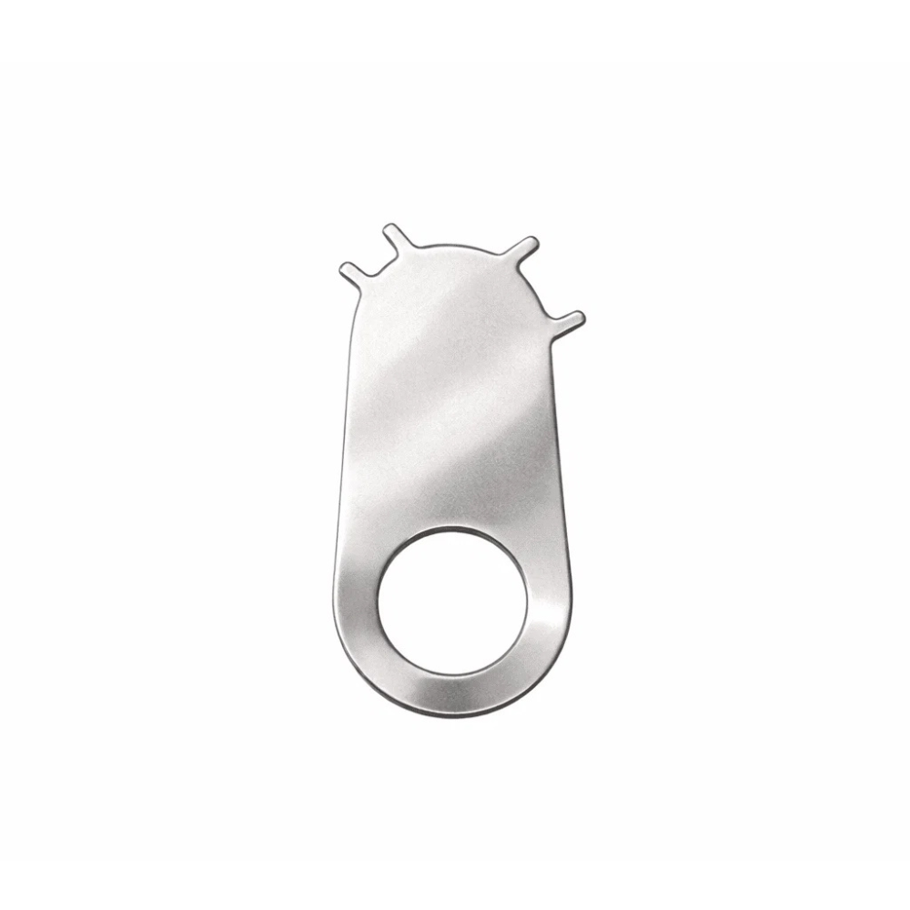 Stainless steel maintenance key for unlocking and servicing compatible commercial hotel amenity dispenser brackets.