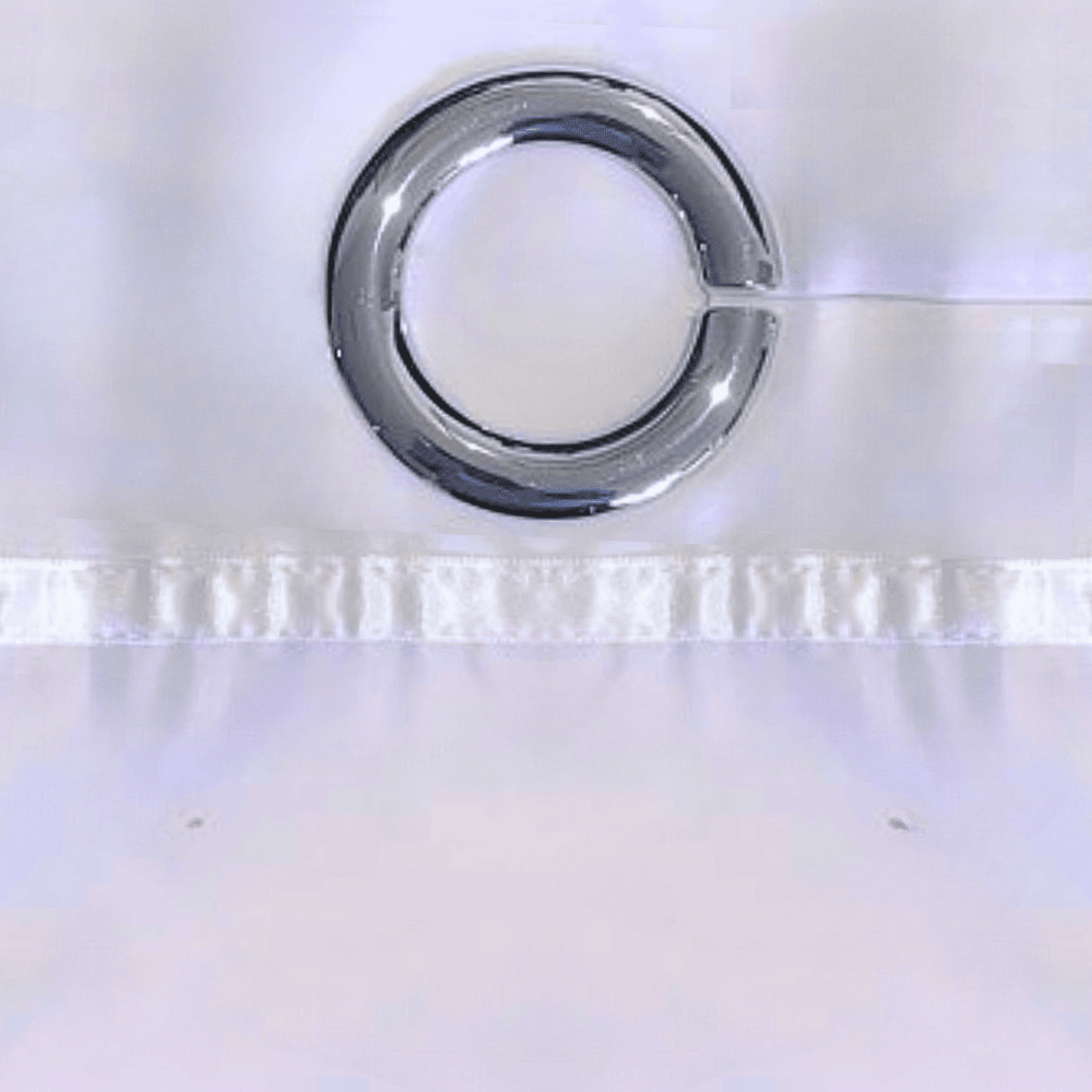 Hook Less Shower Curtain Escape 2 Pieces Accent Piping Chrome with Translucent Window & Snap-On Liner - Close up