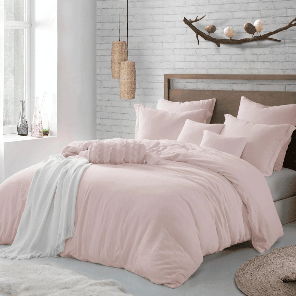 3 Pieces Crinkle Prewashed Duvet Cover Set - Pink