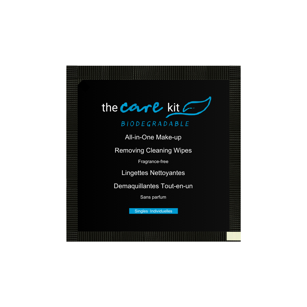 Travel-friendly makeup remover wipes, individually sealed for hotel guests, gentle and effective for daily facial cleansing