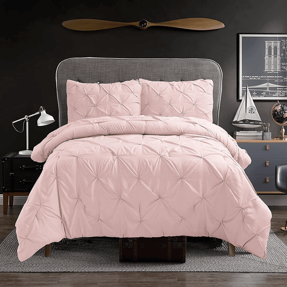 Luxurious 3pc Pintuck Duvet Cover Set - Blush