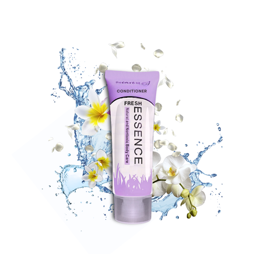 Hydrating 30ml Fresh Essence conditioner with essential oils, softens hair with clean, refined scent, perfect for guest use