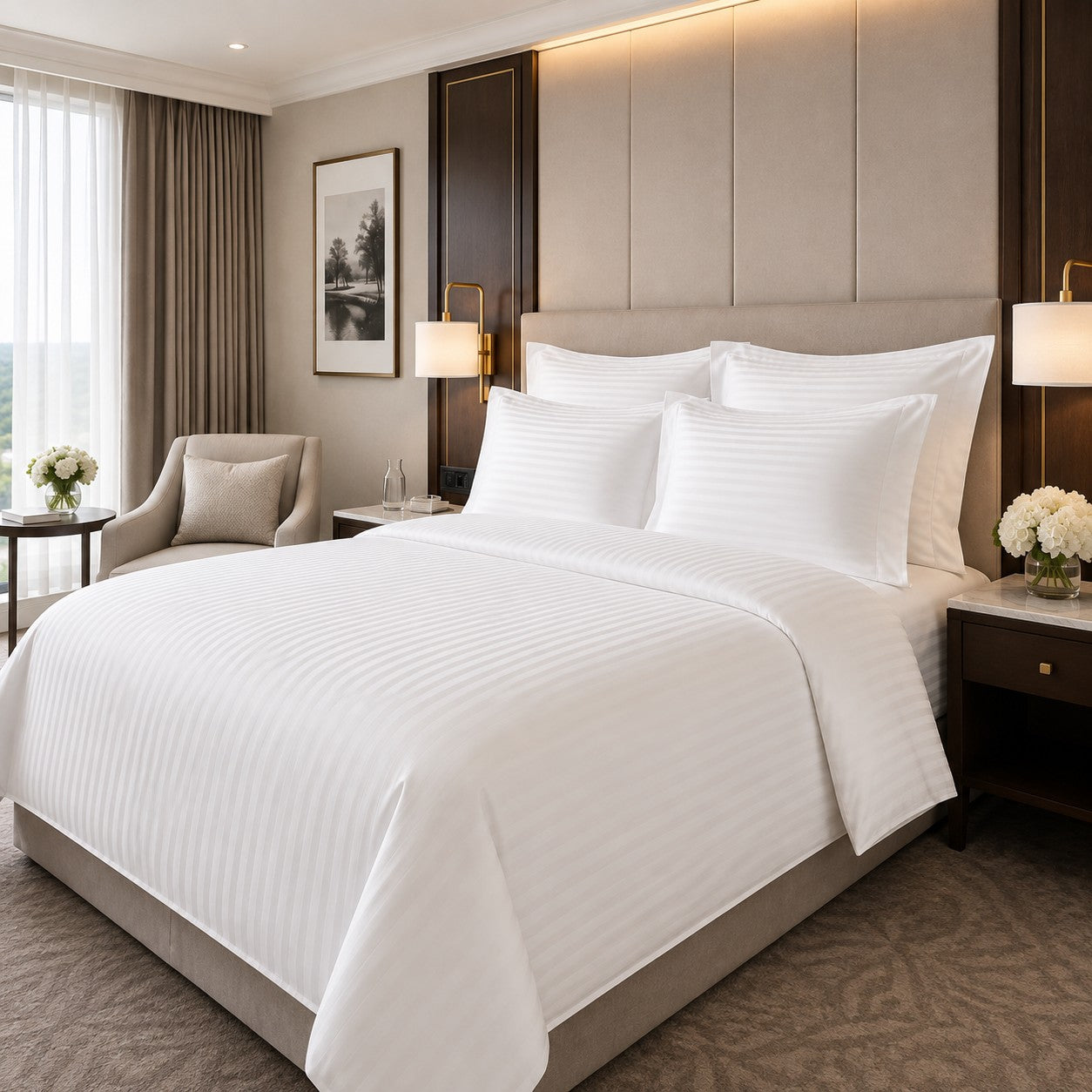 Hotel Collection 250TC Executive Stripe Duvet Cover – 4mm Tone-on-Tone White