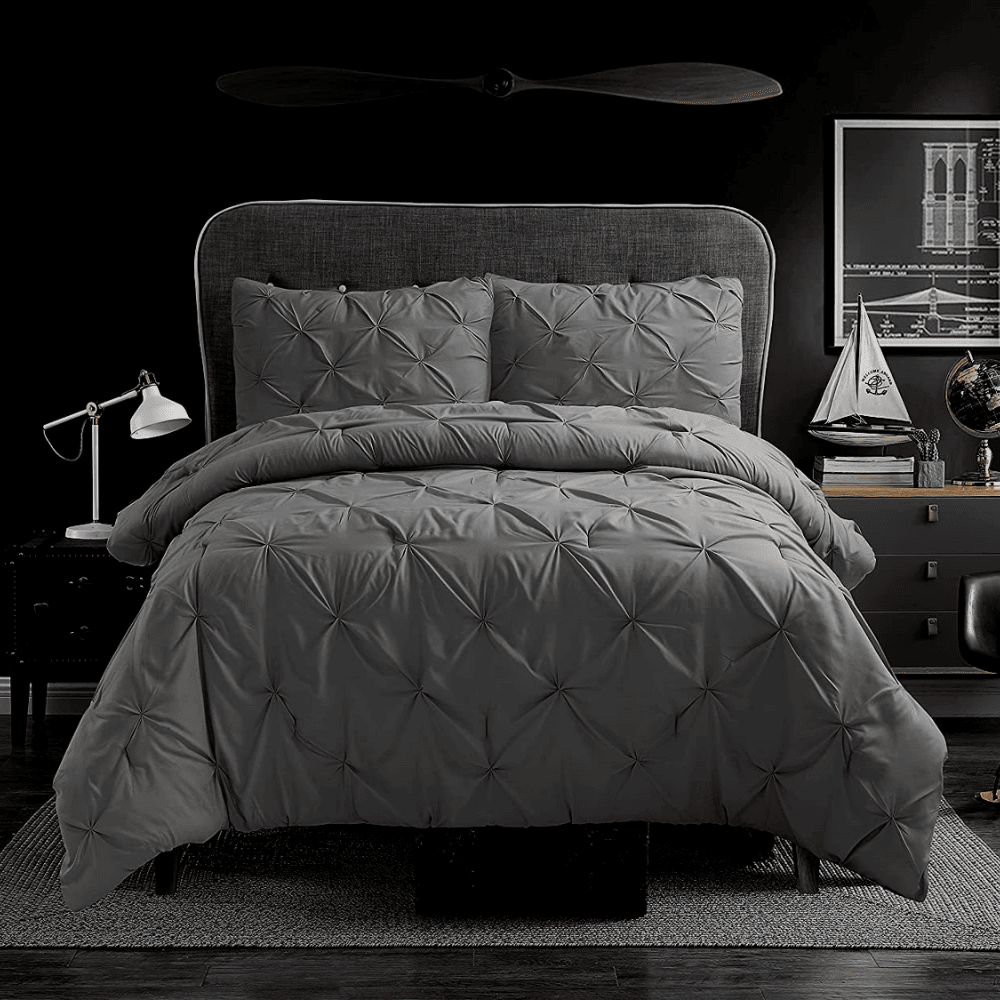 Luxurious 3pc Pintuck Duvet Cover Set - Dark Grey