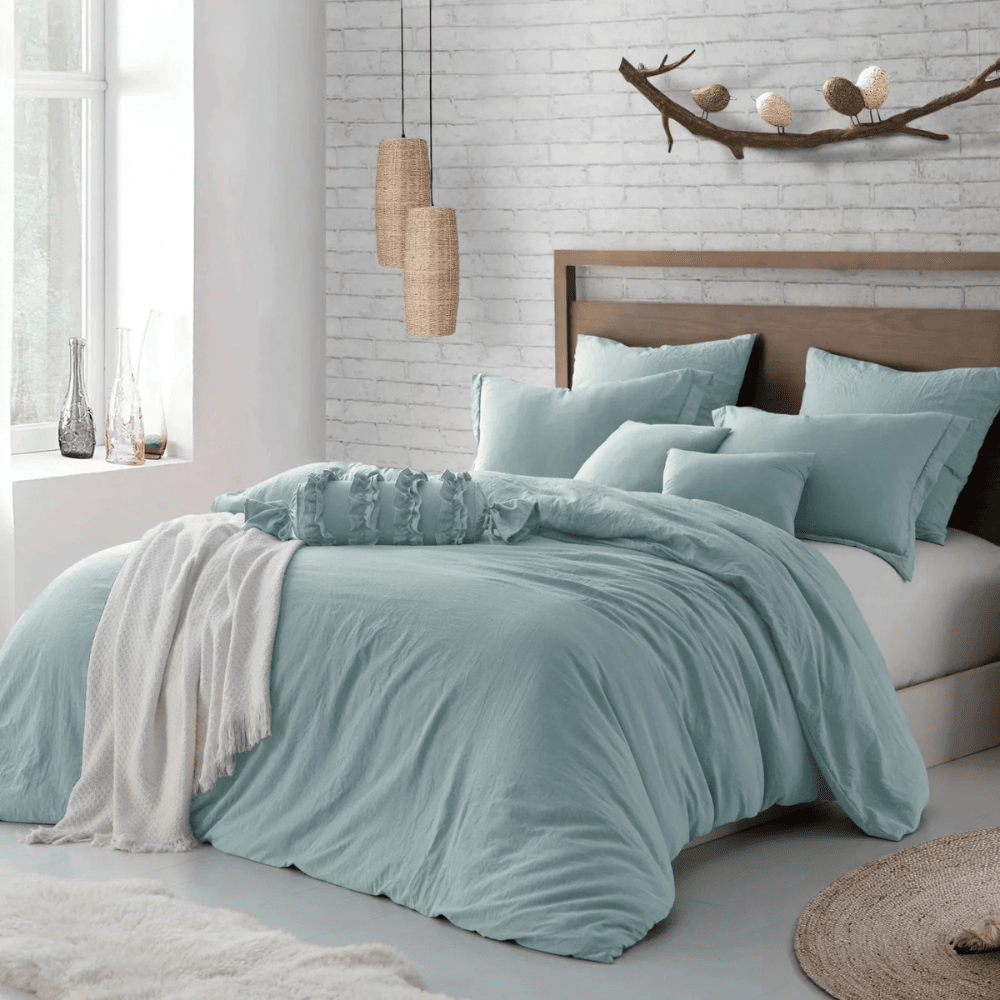 3 Pieces Crinkle Prewashed Duvet Cover Set - Green