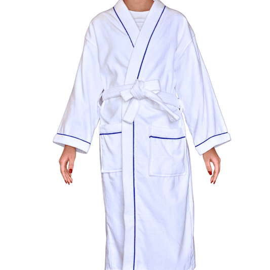 Lightweight cotton spa robe with kimono sleeves, perfect for boutique hotels and short-term rentals