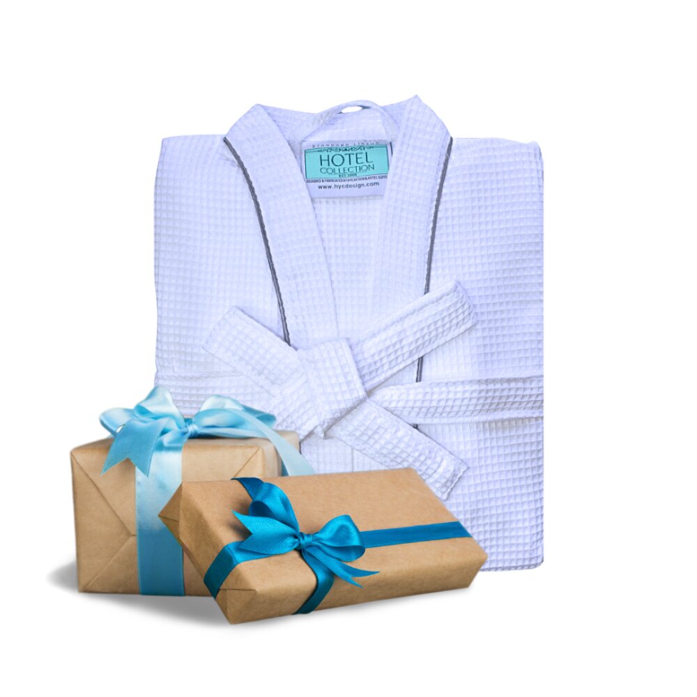 Waffle Kimono Bathrobe square pattern grey