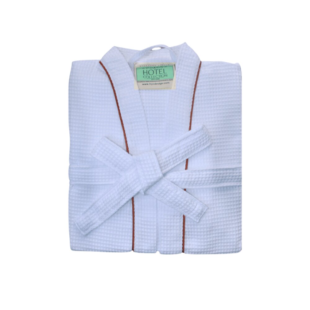 Waffle Kimono Bathrobe with brown stripes
