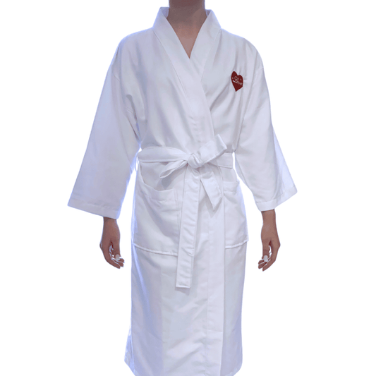Lightweight cotton spa robe with kimono sleeves, perfect for boutique hotels and short-term rentals
