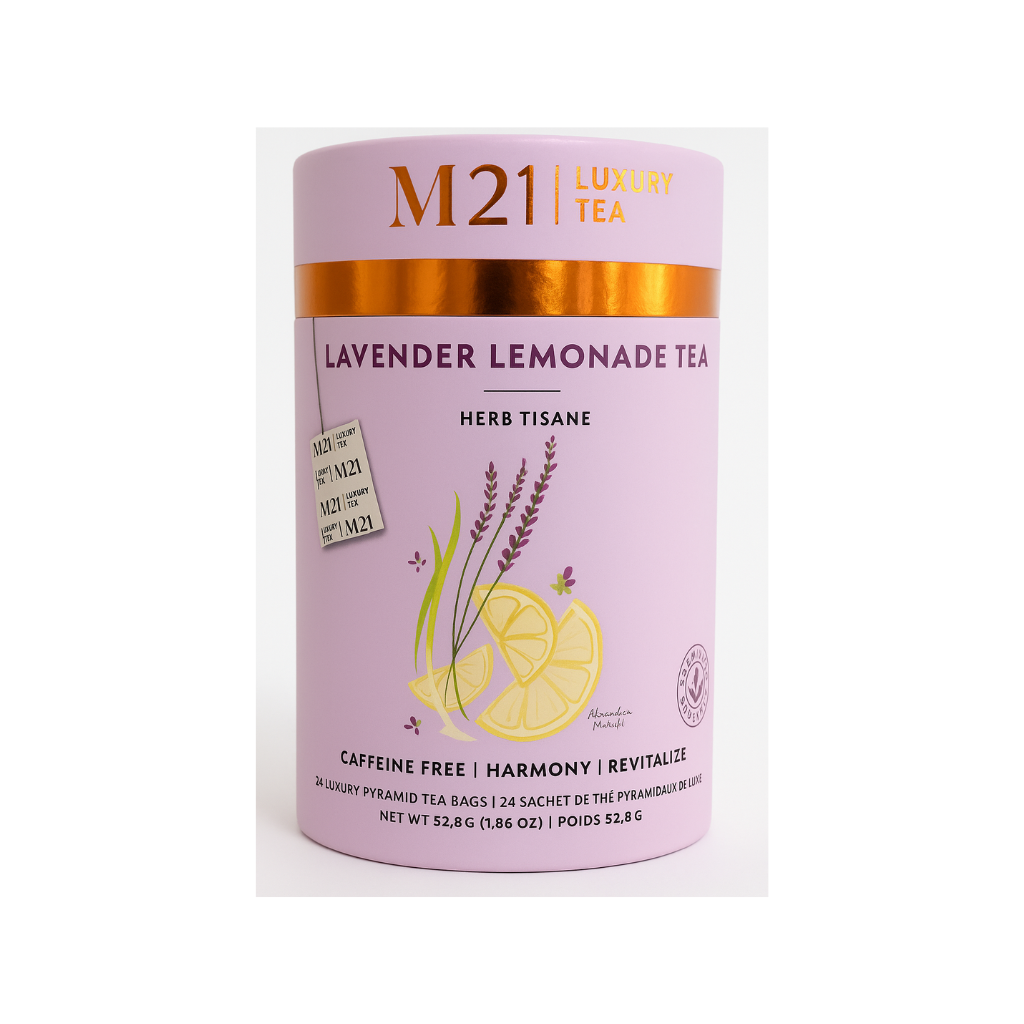 Lavender lemonade herbal tea for bulk hospitality use. Relaxing floral-citrus blend in sustainable packaging. Caffeine-free.