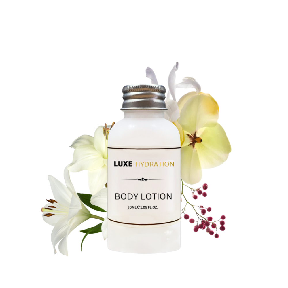 Moisturizing 30ml body lotion for guests, travel-ready tube with nourishing texture, perfect for hotels and personal care kits
