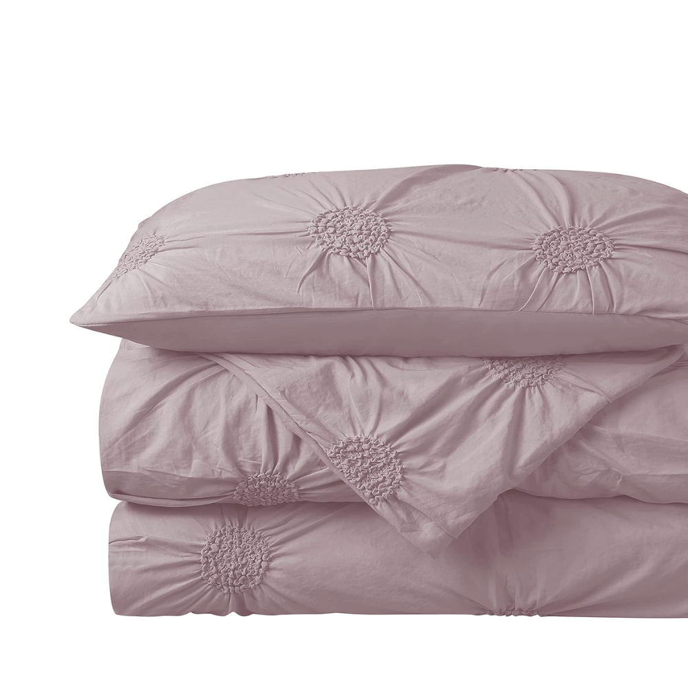 Luxurious Bed Set, Floral Ruched Duvet Cover Set of 3 - look