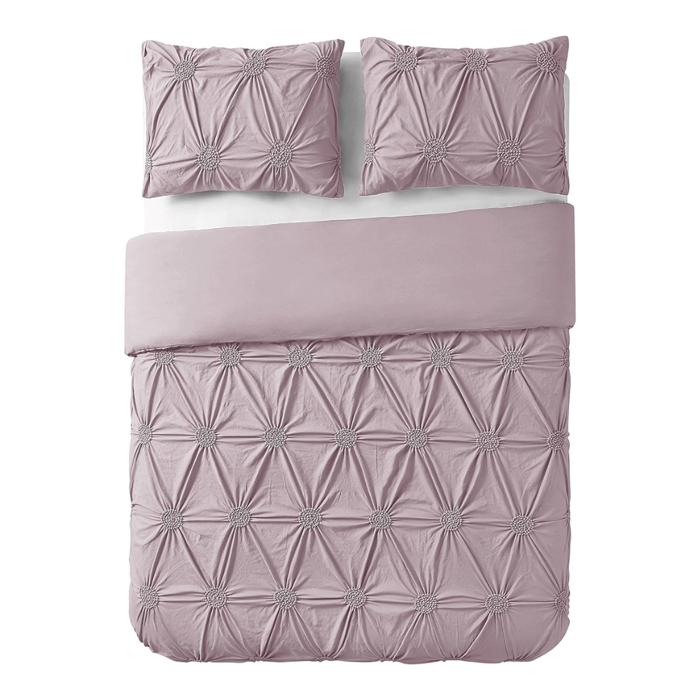 Luxurious 3pc Floral Ruched Duvet Cover Set - Mauve
