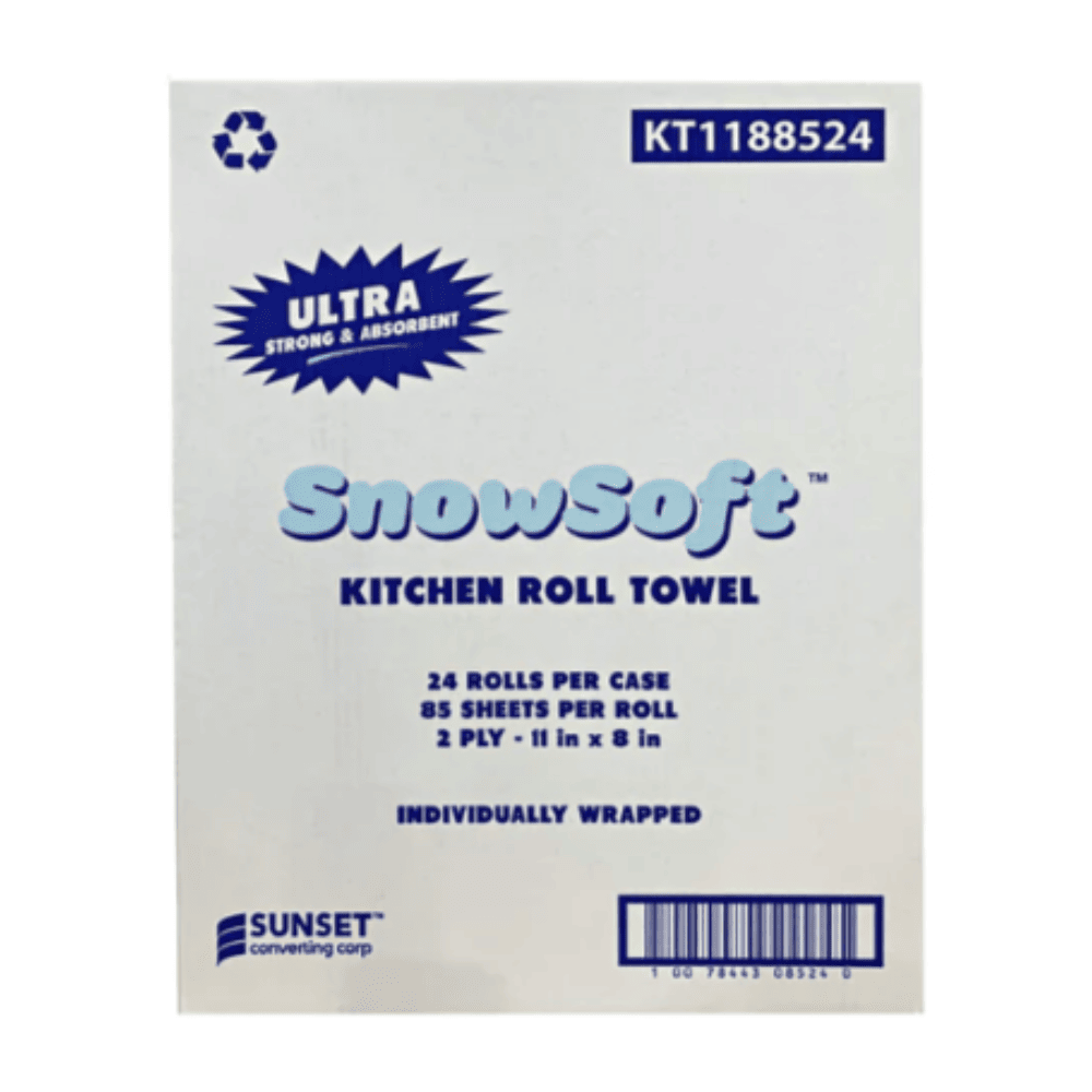 Snow Soft Toilet Paper (24 Rolls/Case) 85 Sheets per Roll. Each roll of high-quality absorbent material efficiently mops and wipes surfaces. Available at Canadian Hotel Supplies.