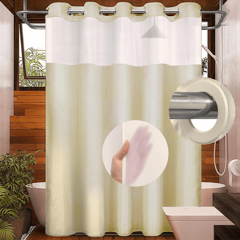 Hook Less Shower Curtain 1 Piece with Translucent Window - Solid Cream