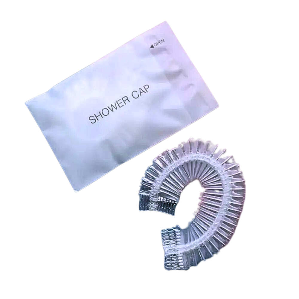Individually wrapped disposable shower cap, perfect for hotel bathrooms, spa packages, and guest travel toiletry kits
