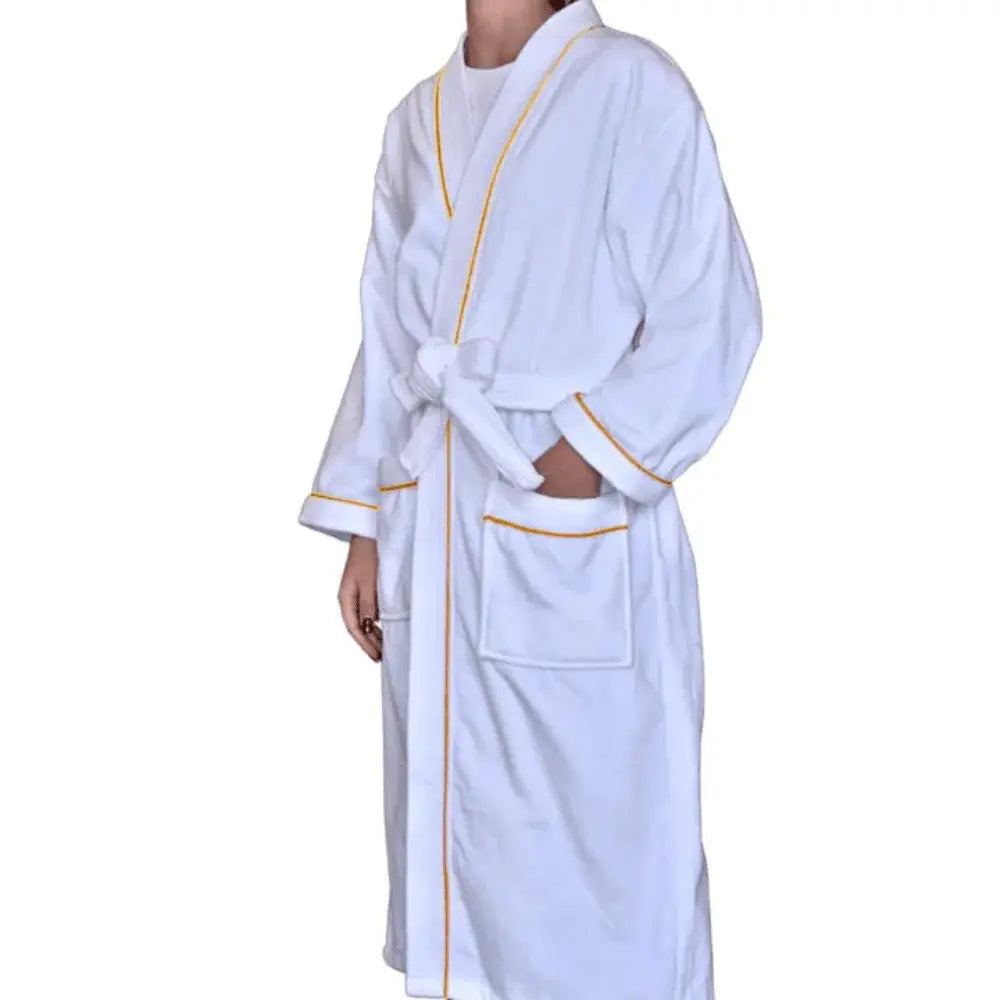 Velour Terry Kimono Bathrobe - Gold piping - Side view