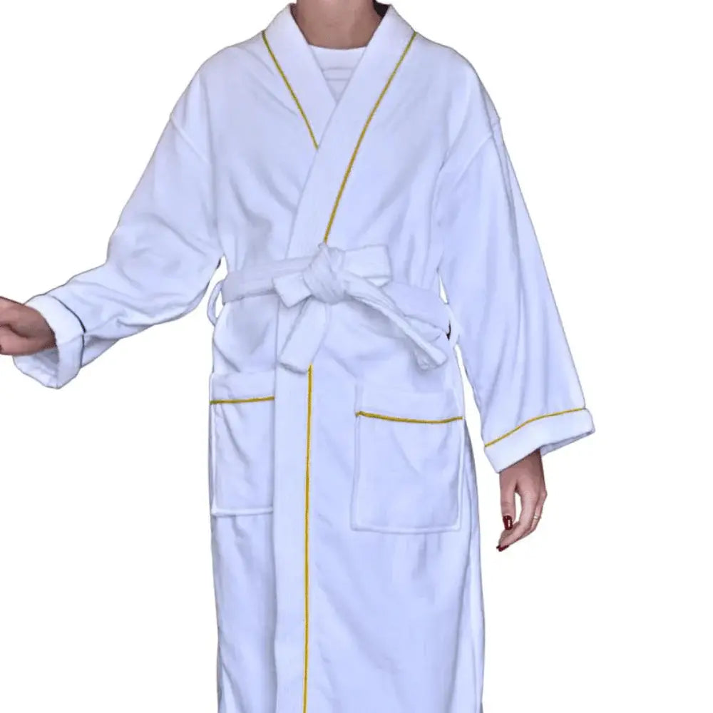 Velour Terry Kimono Bathrobe - Gold Piping