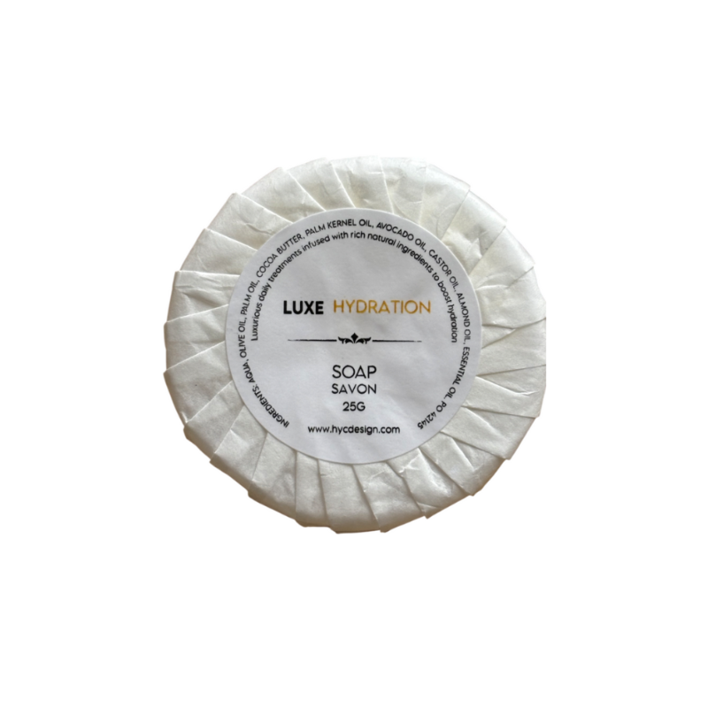 25g Luxe Hydration Soap, individually wrapped and ideal for guests bathrooms or Airbnb hosting.