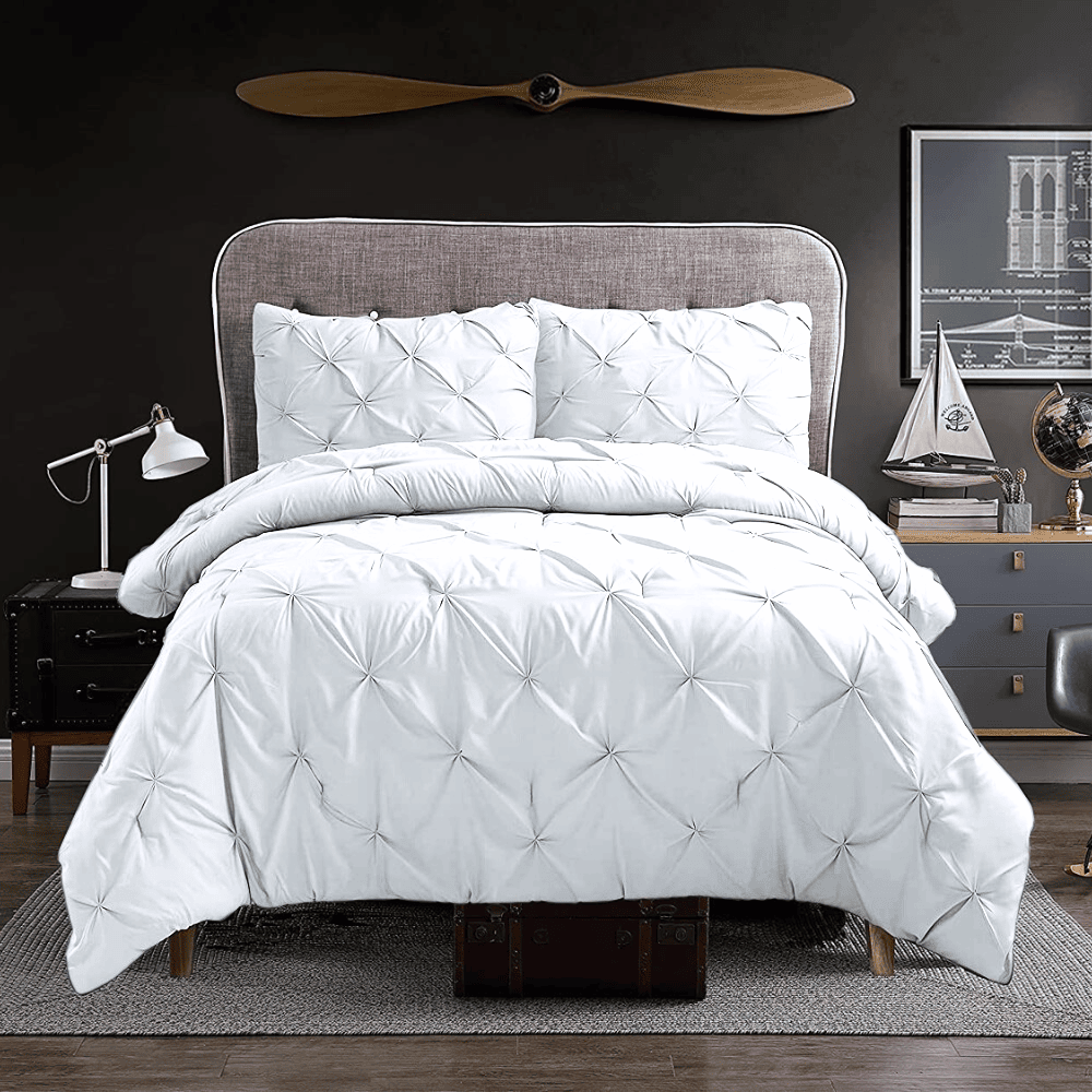 Luxurious 3pc Pintuck Duvet Cover Set - White