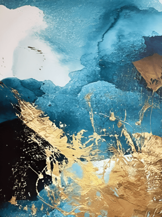 Hand-finished teal and gold canvas art for hospitality and office interiors, blending oceanic tones with refined elegance