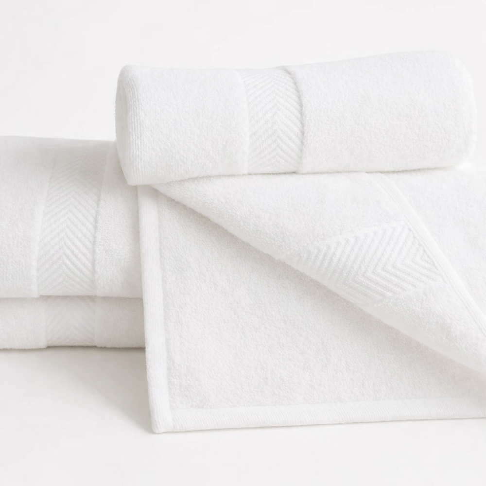 Hotel bath textile assortment, durable cotton towels for guest rooms and bulk supply