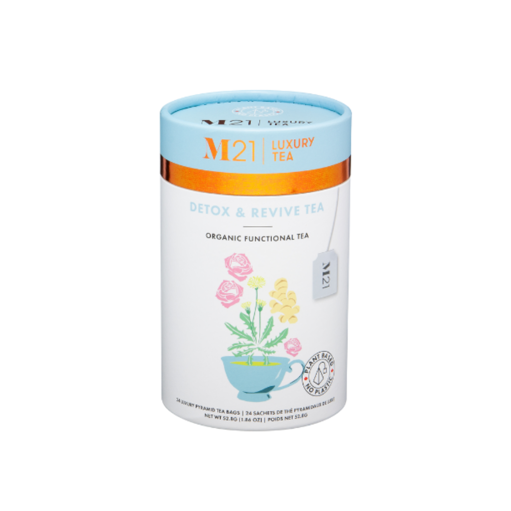 Detox & Revive wellness tea in wholesale bulk tins for fitness retreats, wellness spas, and clean living hospitality brands