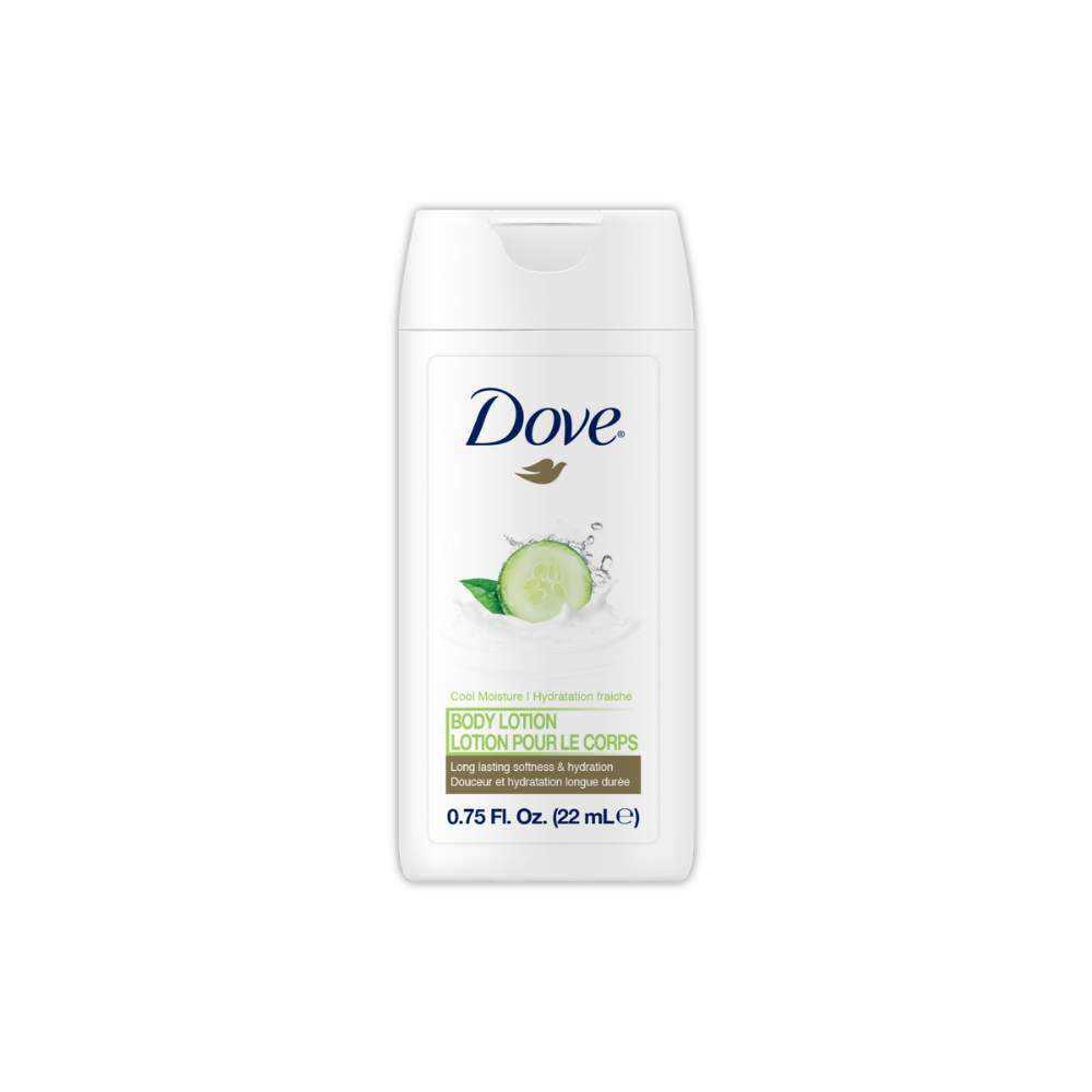 Dove Cucumber Mini Body Lotion 22 mL with long-lasting hydration, available at Canadian Hotel Supplies for guest amenities or travel kits.