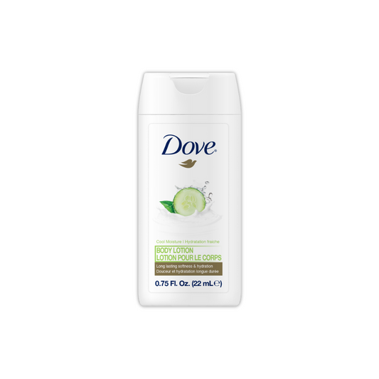 Dove Cucumber Mini Body Lotion 22 mL with long-lasting hydration, available at Canadian Hotel Supplies for guest amenities or travel kits.
