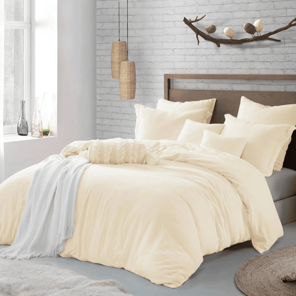 3 Pieces Crinkle Prewashed Duvet Cover Set - Yellow