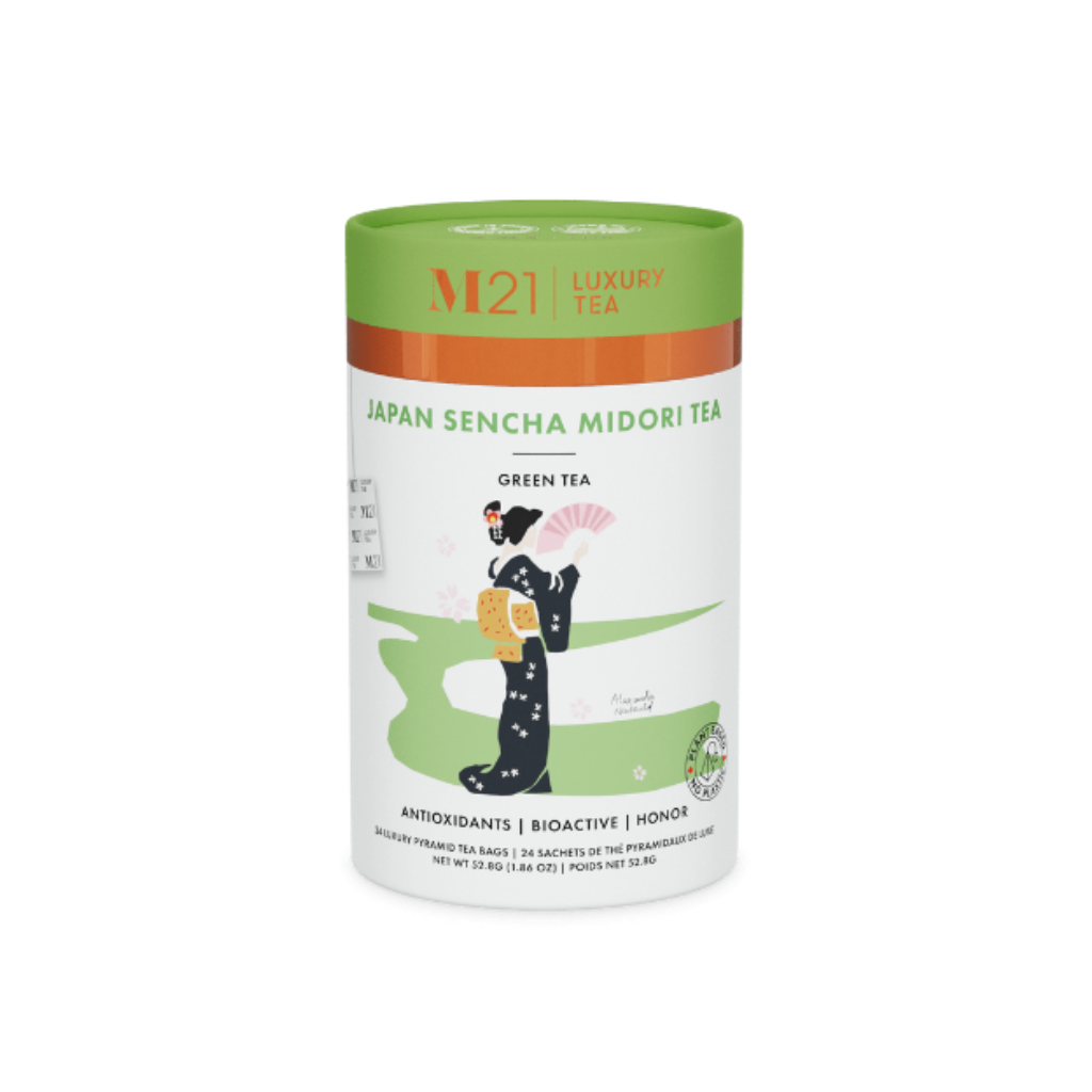 Japanese sencha green tea in premium bulk tins. Naturally caffeinated. Perfect for restaurants, tea shops, and hotel service.
