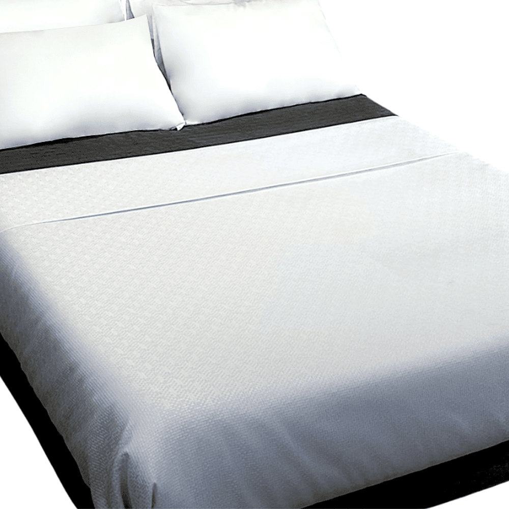 Decorative top sheet with waffle design for upscale hotel and guest room bedding