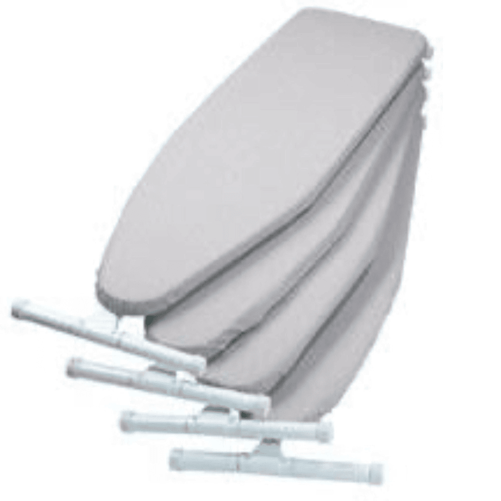 Wall-mounted foldable ironing board with adjustable positions, ideal for space-saving and efficient garment care in hotel or hospitality settings.