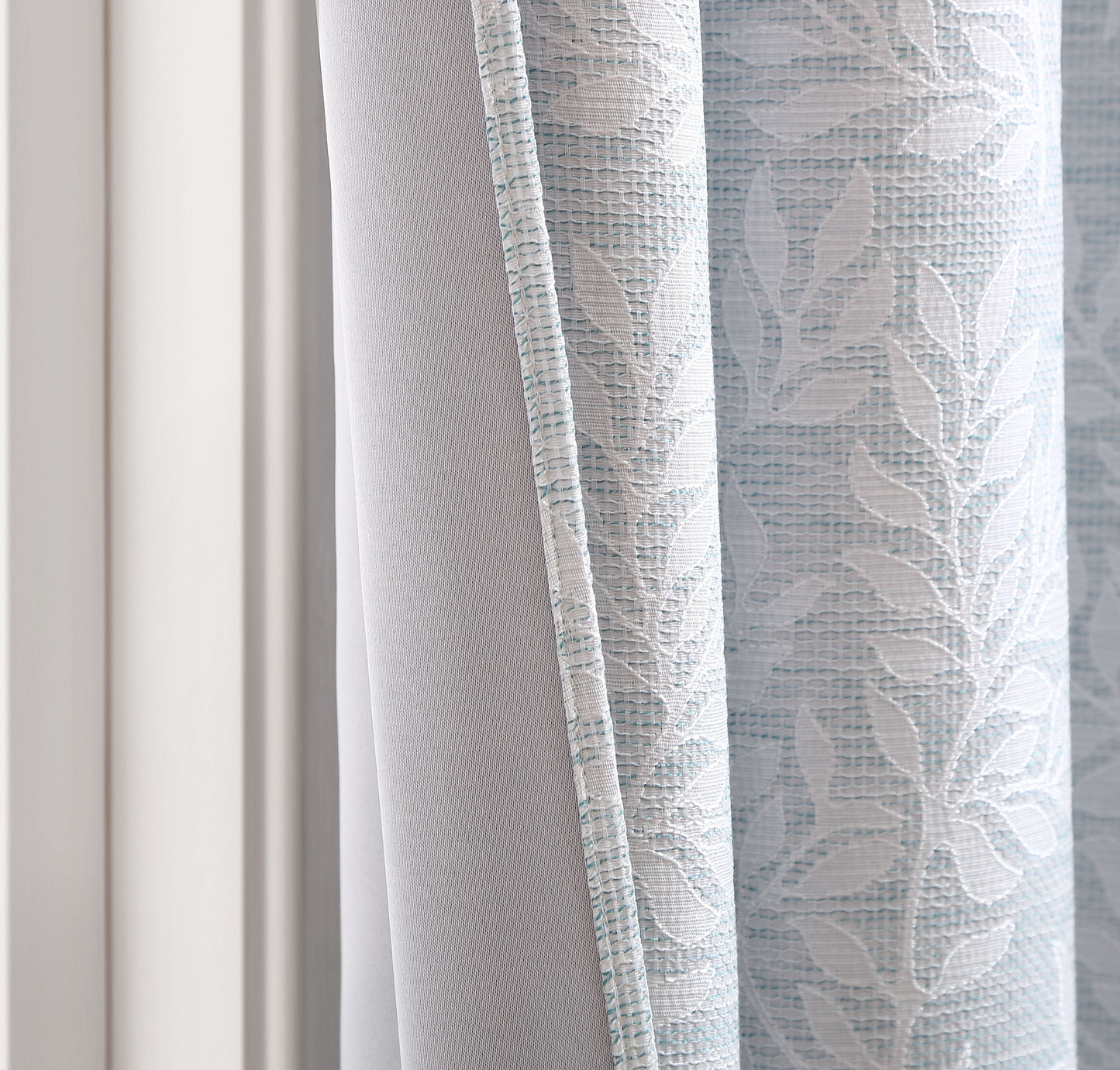 Jacquard Leaf Blackout Grommet 100% Polyester Single Window Panel - Blue