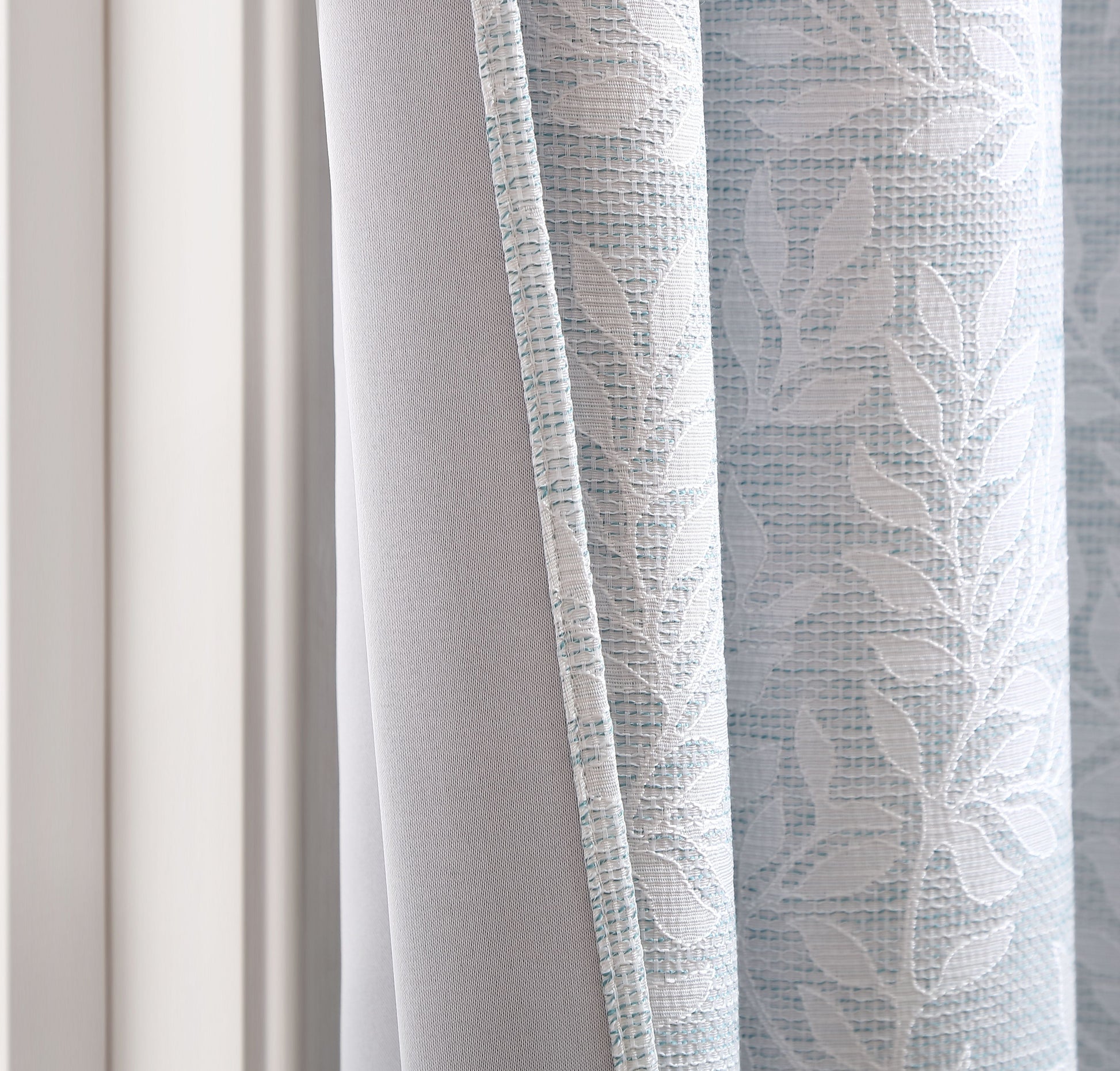 Jacquard Leaf Blackout Grommet 100% Polyester Single Window Panel - Blue