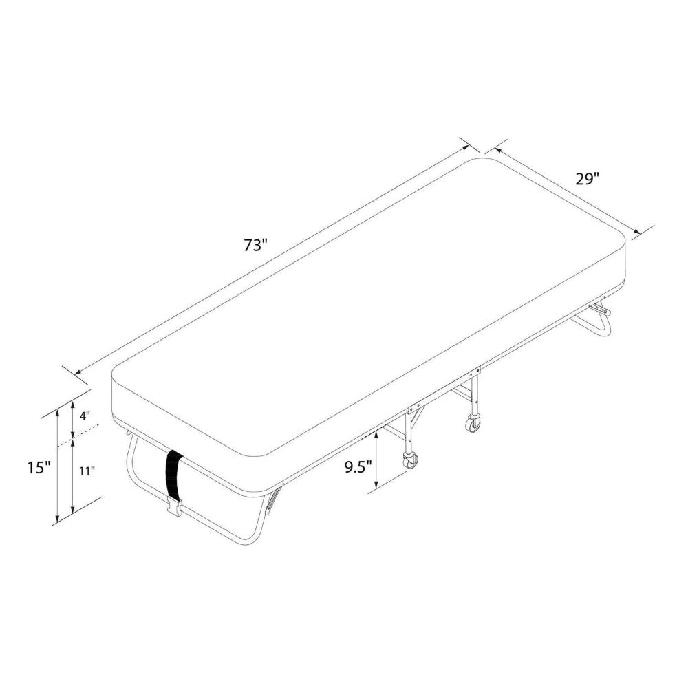 Folding Roll Away Guest Bed - Dimension