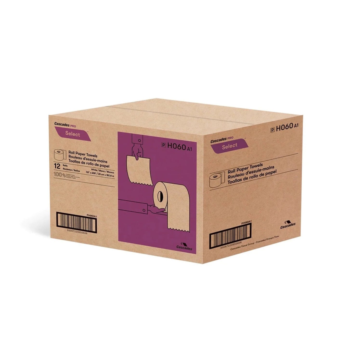 Efficient Dispensing: Cascades Pro White Hand Towel Rolls (8” x 600’) - Soft, Luxurious, and Ideal for Busy Areas - shop now at Canadian Hotel Supplies