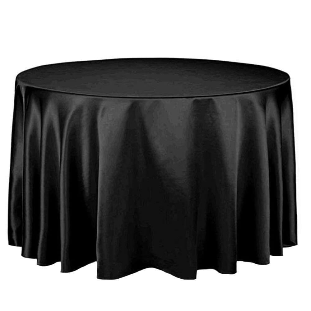 Round black polyester tablecloth for weddings, banquets, and hotels, perfect for wholesale linen supply