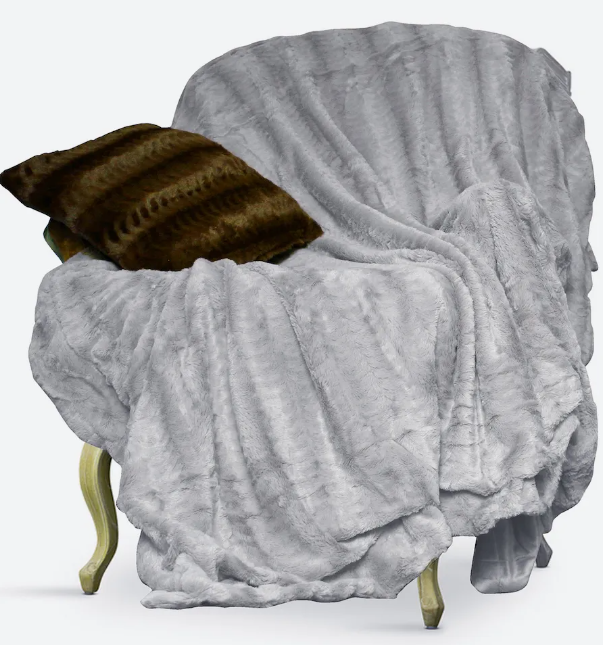 Reversible Lightweight Faux Fur Throw Blanket 50 X 60 Grey