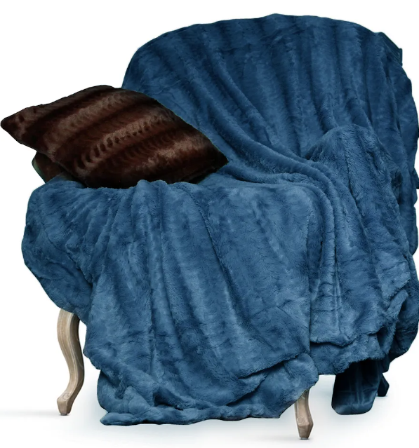 Reversible Lightweight Faux Fur Throw Blanket 50 X 60 Navy
