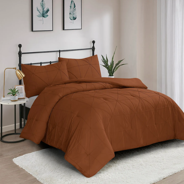 3 Piece Pintuck Comforter Set - Vacuum Pack- Maroon