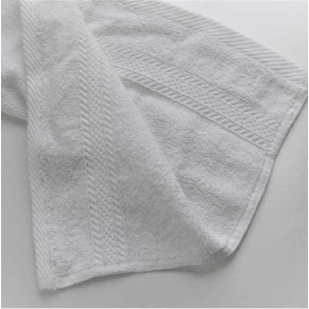 Commercial-grade washcloths with a soft cotton weave and dobby border, built for frequent laundering