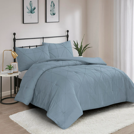 Soft microfiber 3-piece pintuck duvet cover set, available in bulk for hotel bedding programs and home upgrades