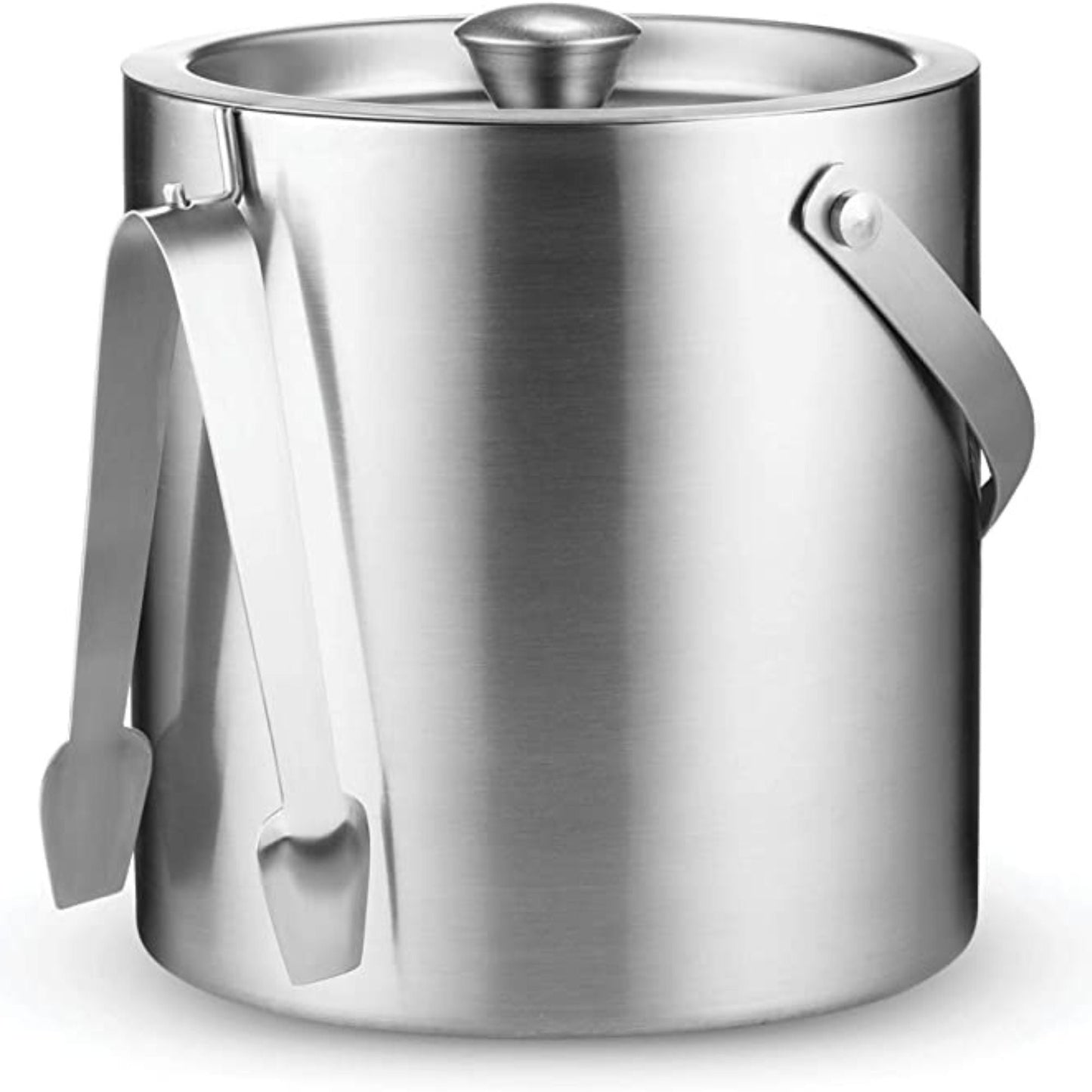 Stainless steel ice bucket with tong, double-walled for insulation, ideal for hotels, restaurants, and event service