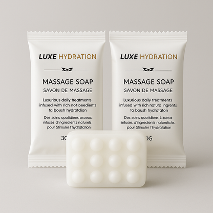 30g massage soap bar with bergamot, amber wood, and jasmine scent, ideal for luxury hotel amenities and guest bathrooms