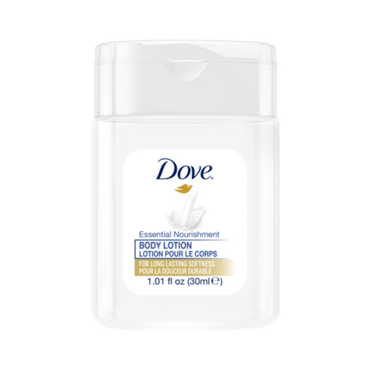 30ml Dove Hydrating Care body lotion, softening and skin-friendly, great for spa kits, hotels, and guest bathroom use